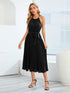 pleated-spaghetti-strap-tie-waist-midi-dress Sophia's Trends - Sophia's Style-Dark Green-M